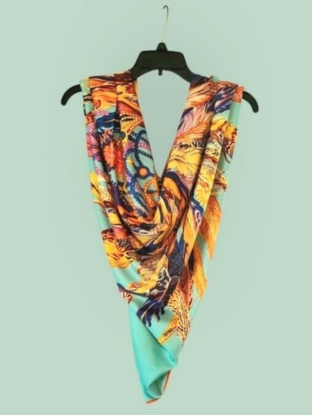 100% Silk Scarf with a Beautiful Feathered Crown Design